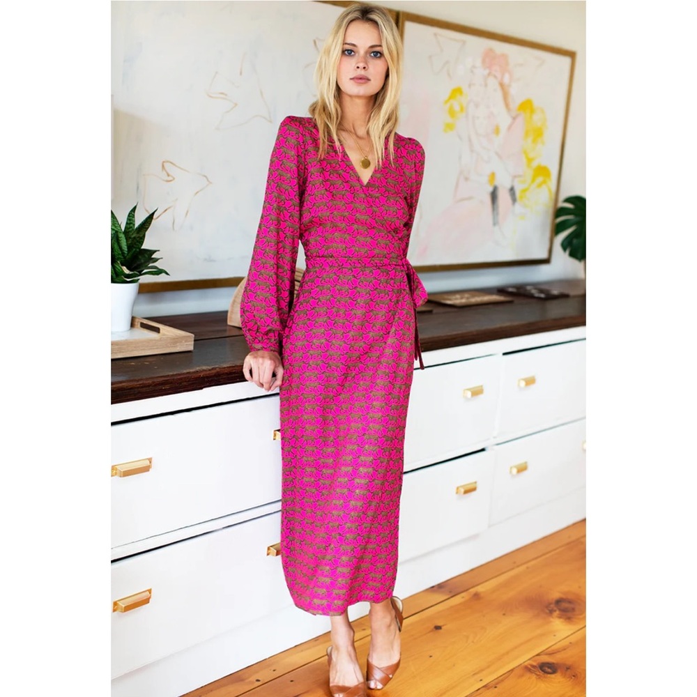 Emerson Fry India Collection Bishop Sleeve Walking Cheetah Wrap Dress Sz S